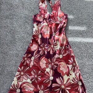 Loft Ann Taylor Halter Neck Sleeveless Rustic Orange Silk Blend Midi Dress 6